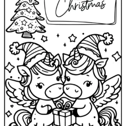 Unicorn christma elfs coloring pages with unicorns