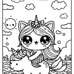 beautiful cat unicorn mermaid coloring page fiding an unicorn free printable