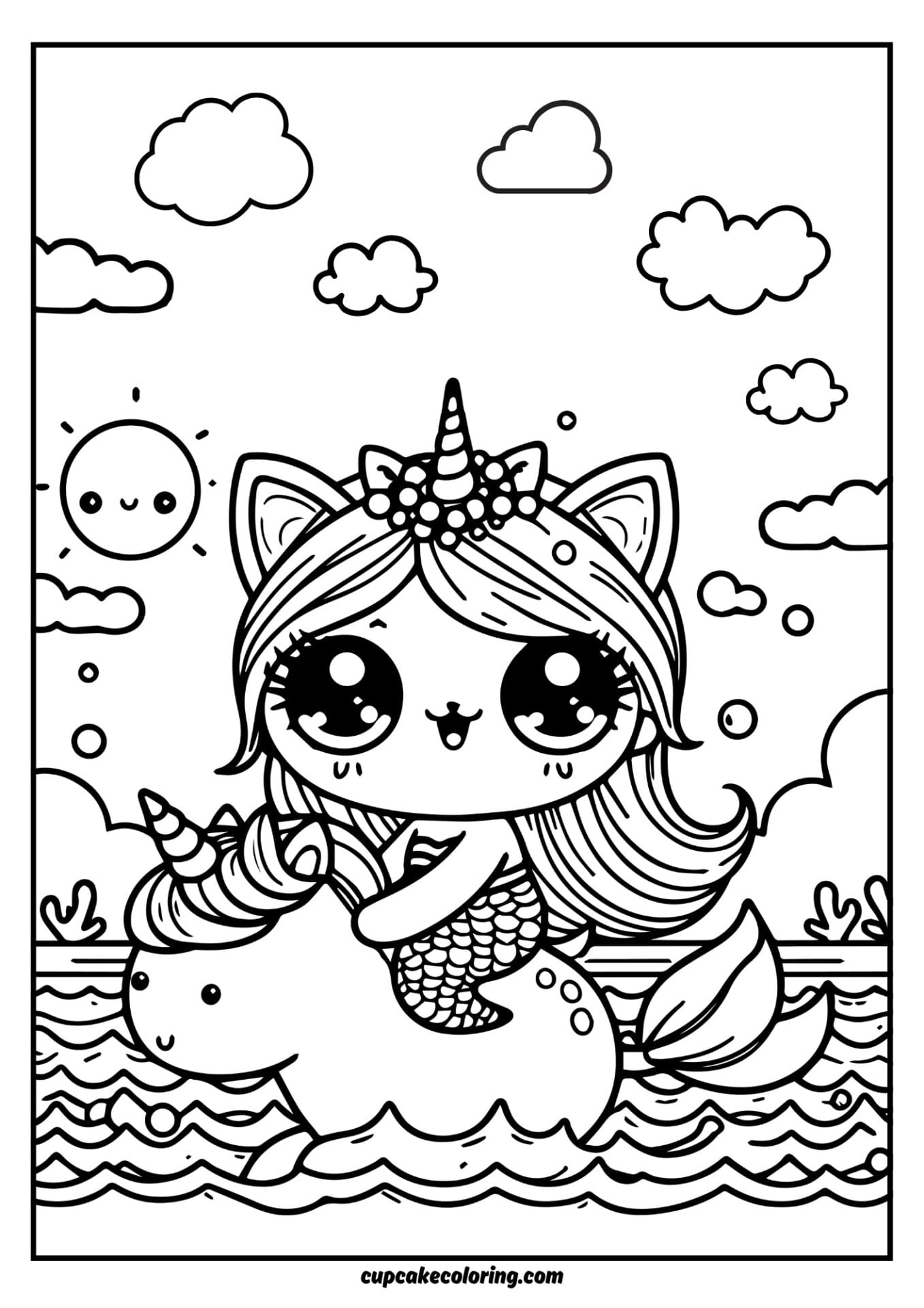 beautiful cat unicorn mermaid coloring page fiding an unicorn free printable