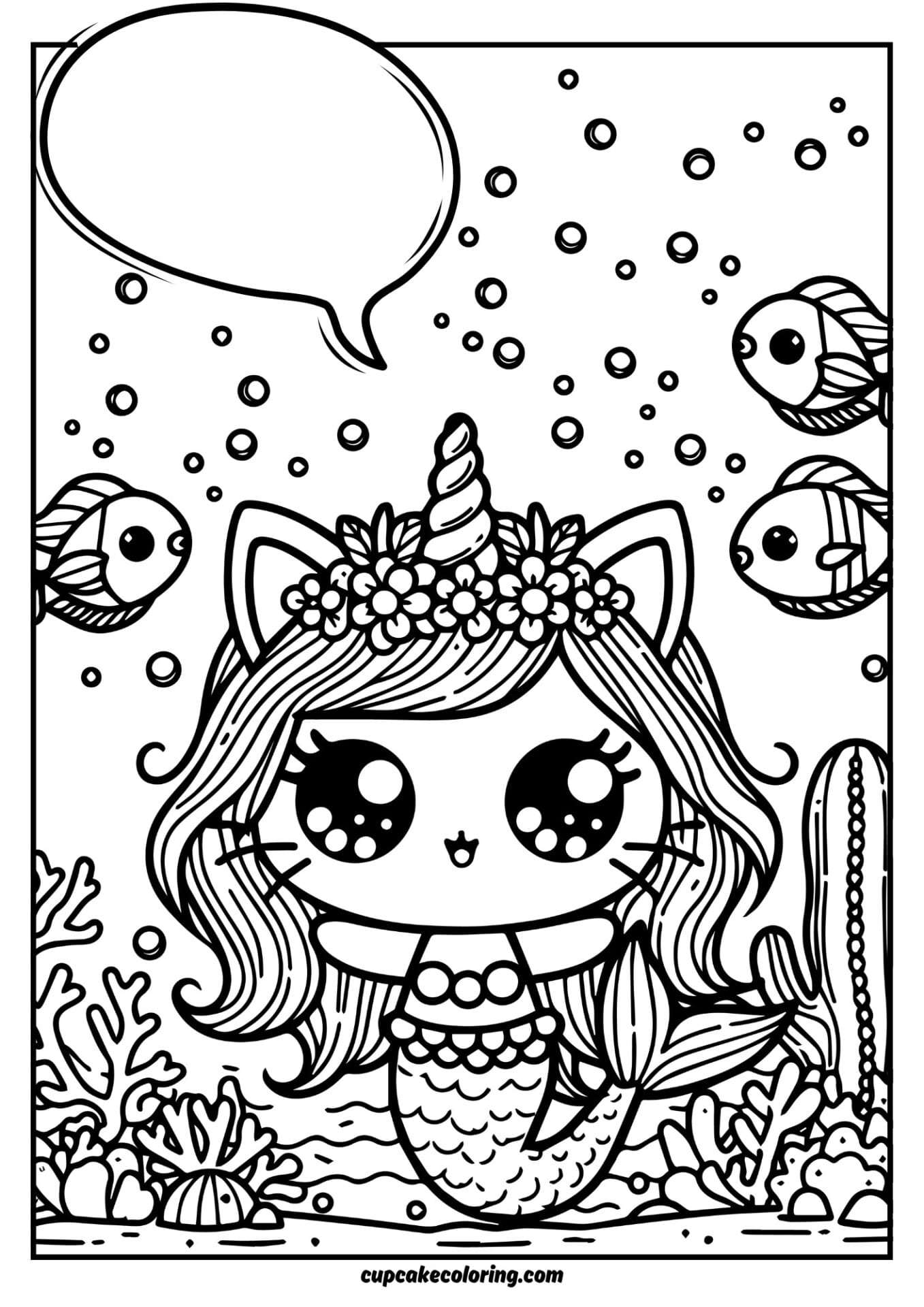 beautiful cat unicorn mermaid coloring page in the see free printable
