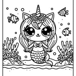 beautiful cat unicorn mermaid picture to color in for girls