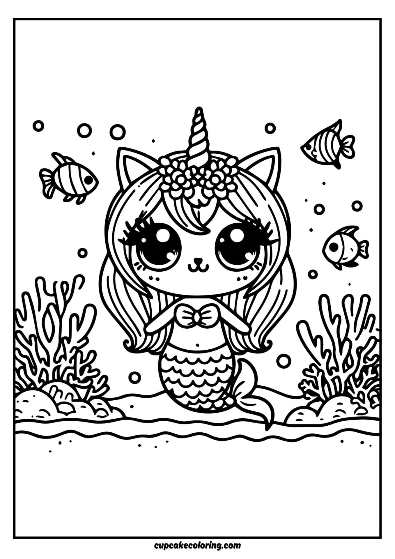 beautiful cat unicorn mermaid picture to color in for girls