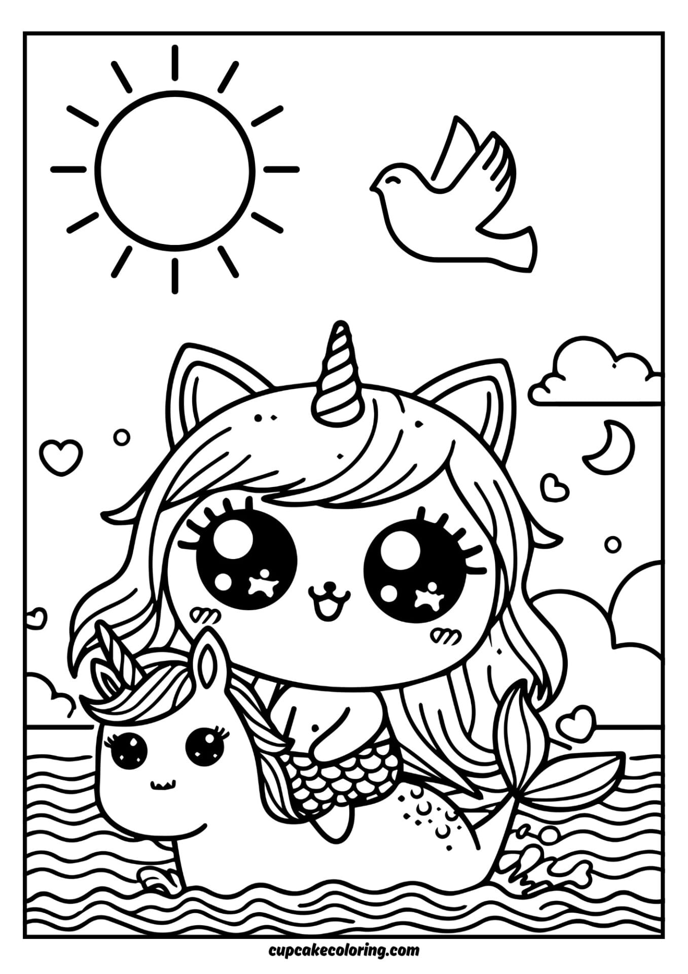 beautiful cat unicorn mermaid picture to color in the see with mermaid unicorn