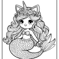 beautiful unicorn cat mermaid coloring pages