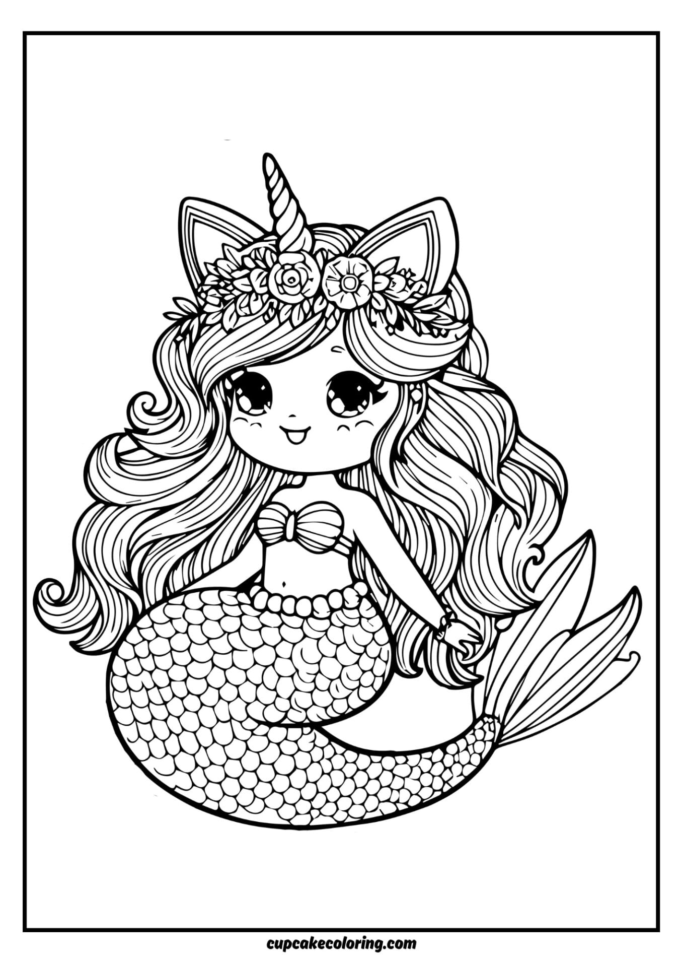 beautiful unicorn cat mermaid coloring pages