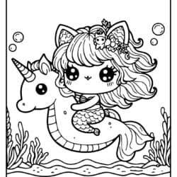 beautifull mermaid riding an unicorn seahorse