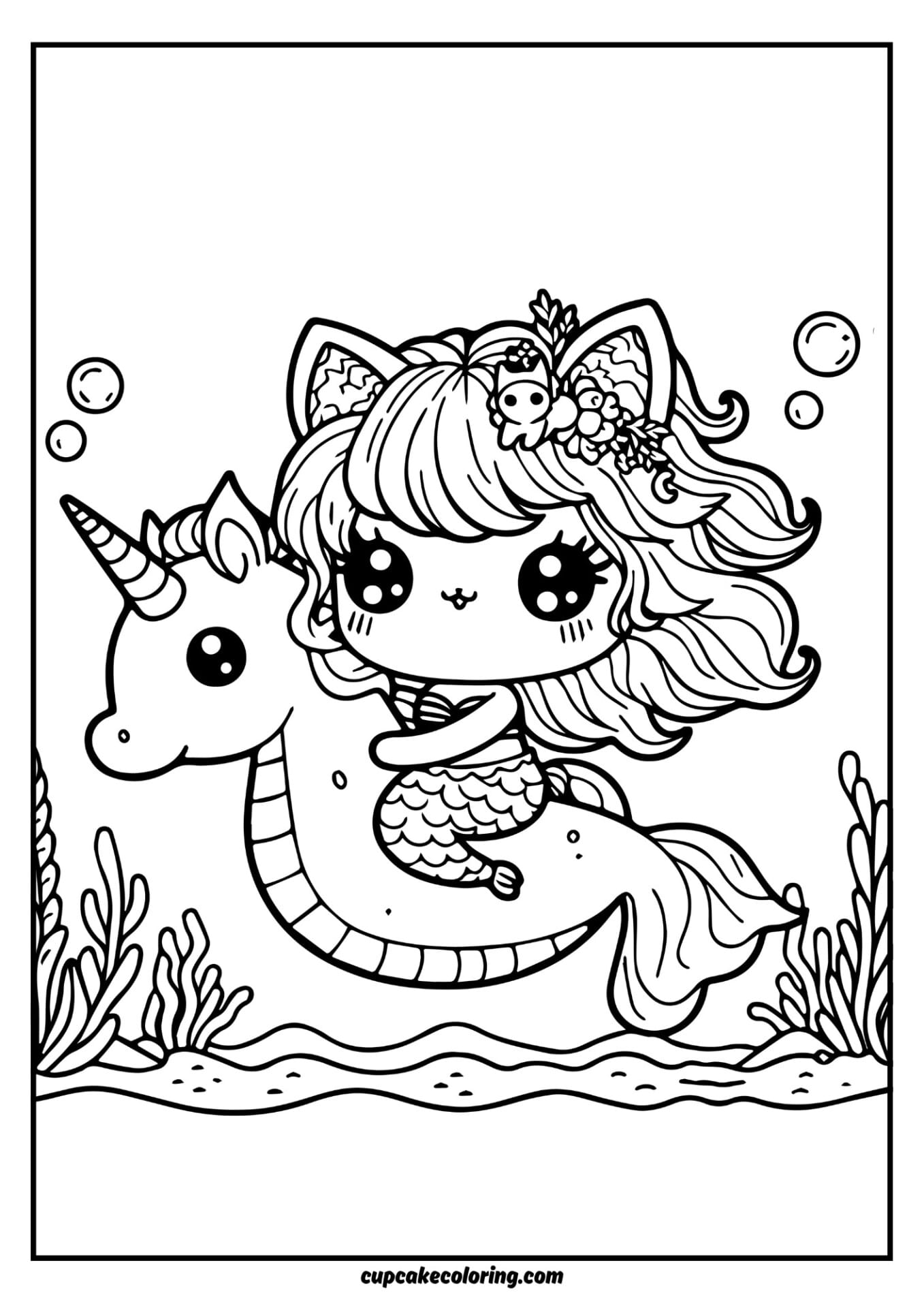 beautifull mermaid riding an unicorn seahorse