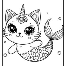 cat unicorn mermaid coloring page easy to color