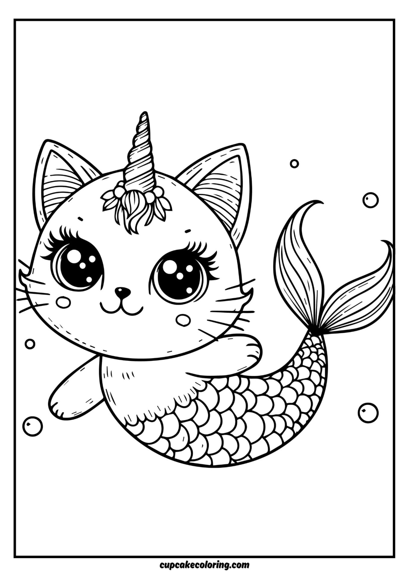 cat unicorn mermaid coloring page easy to color