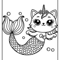 cat unicorn mermaid coloring page fee printable