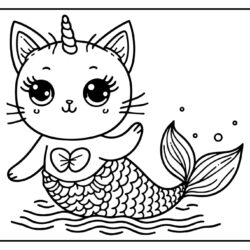 cat unicorn mermaid coloring pages free printable online
