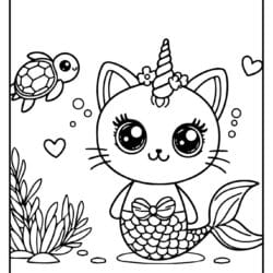 cat unicorn mermaid coloring pages free to print
