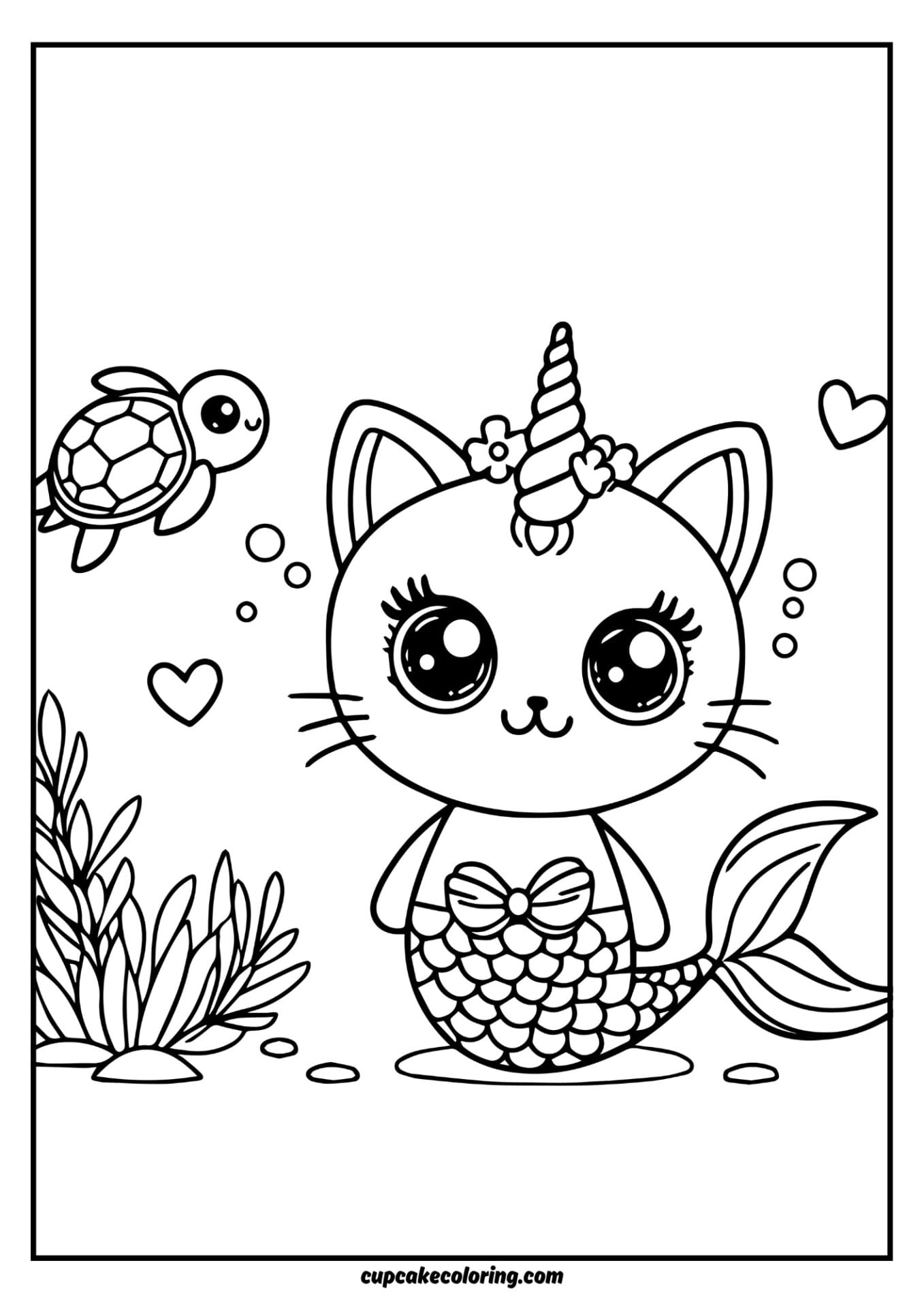 cat unicorn mermaid coloring pages free to print