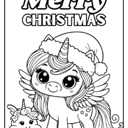 coloring page merry christmas unicorn
