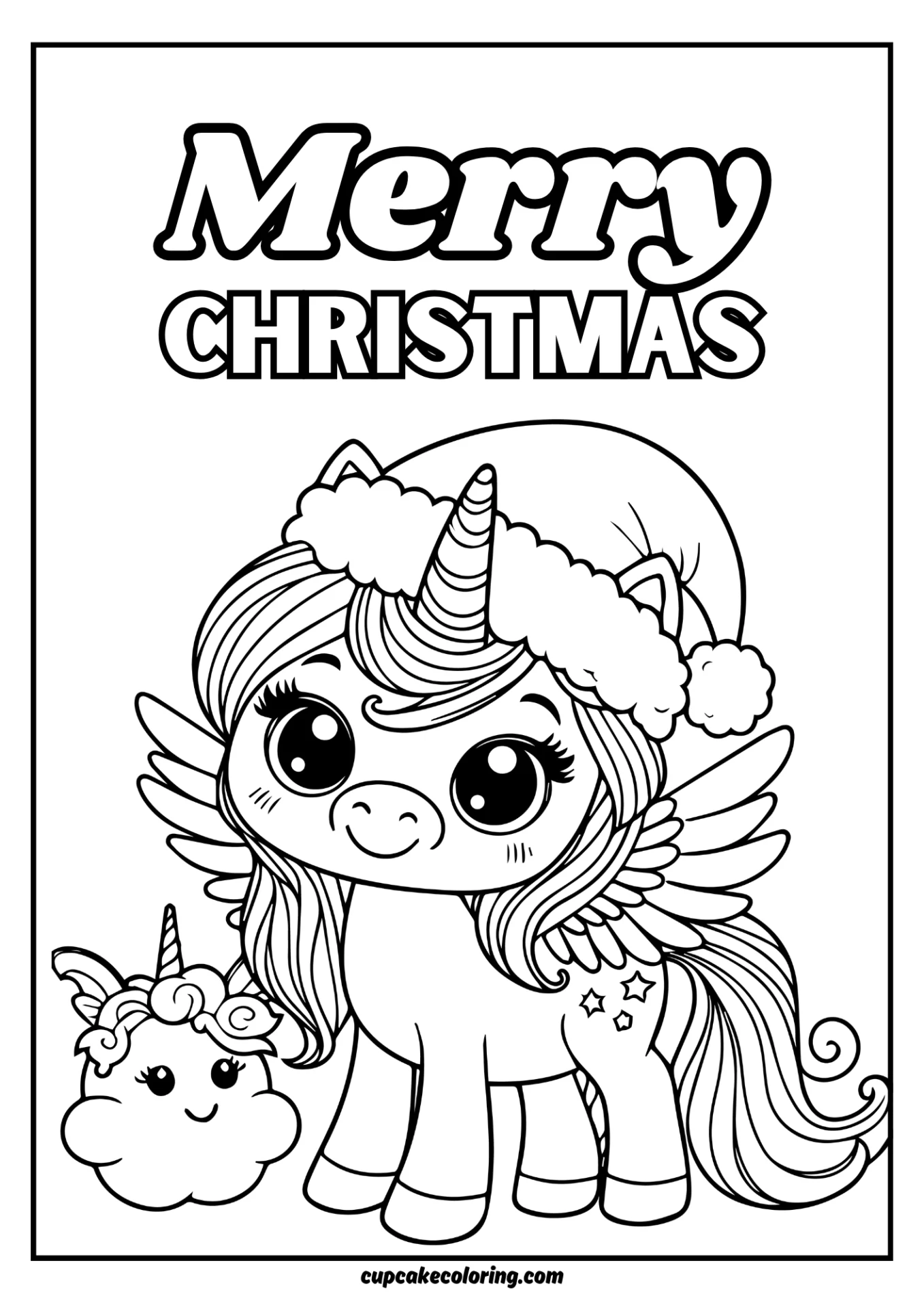 coloring page merry christmas unicorn