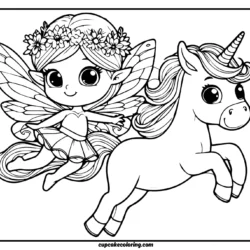 coloring pic a fairy with a unicorn friend