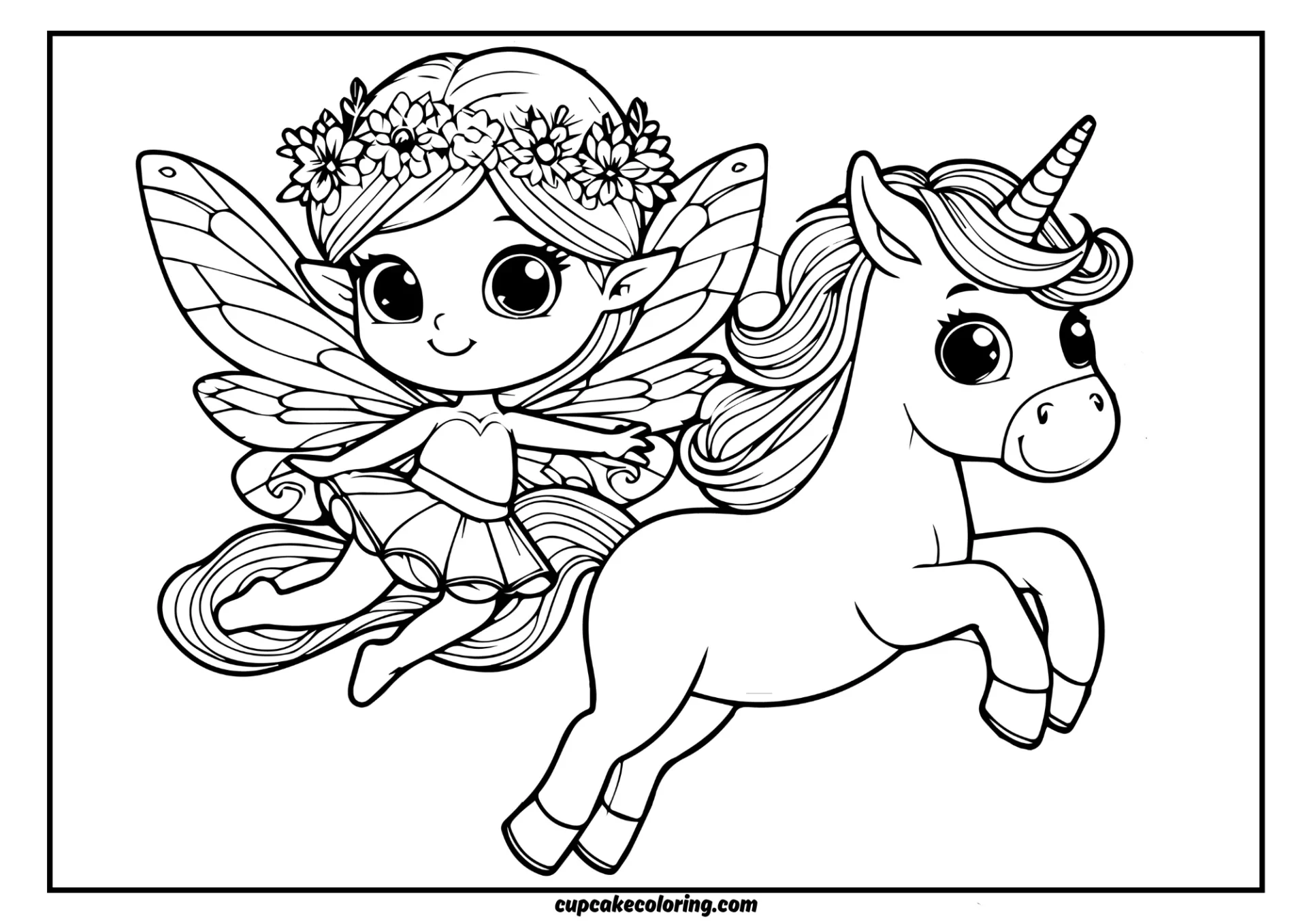 coloring pic a fairy with a unicorn friend