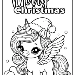 colouring sheets unicorn merry christmast