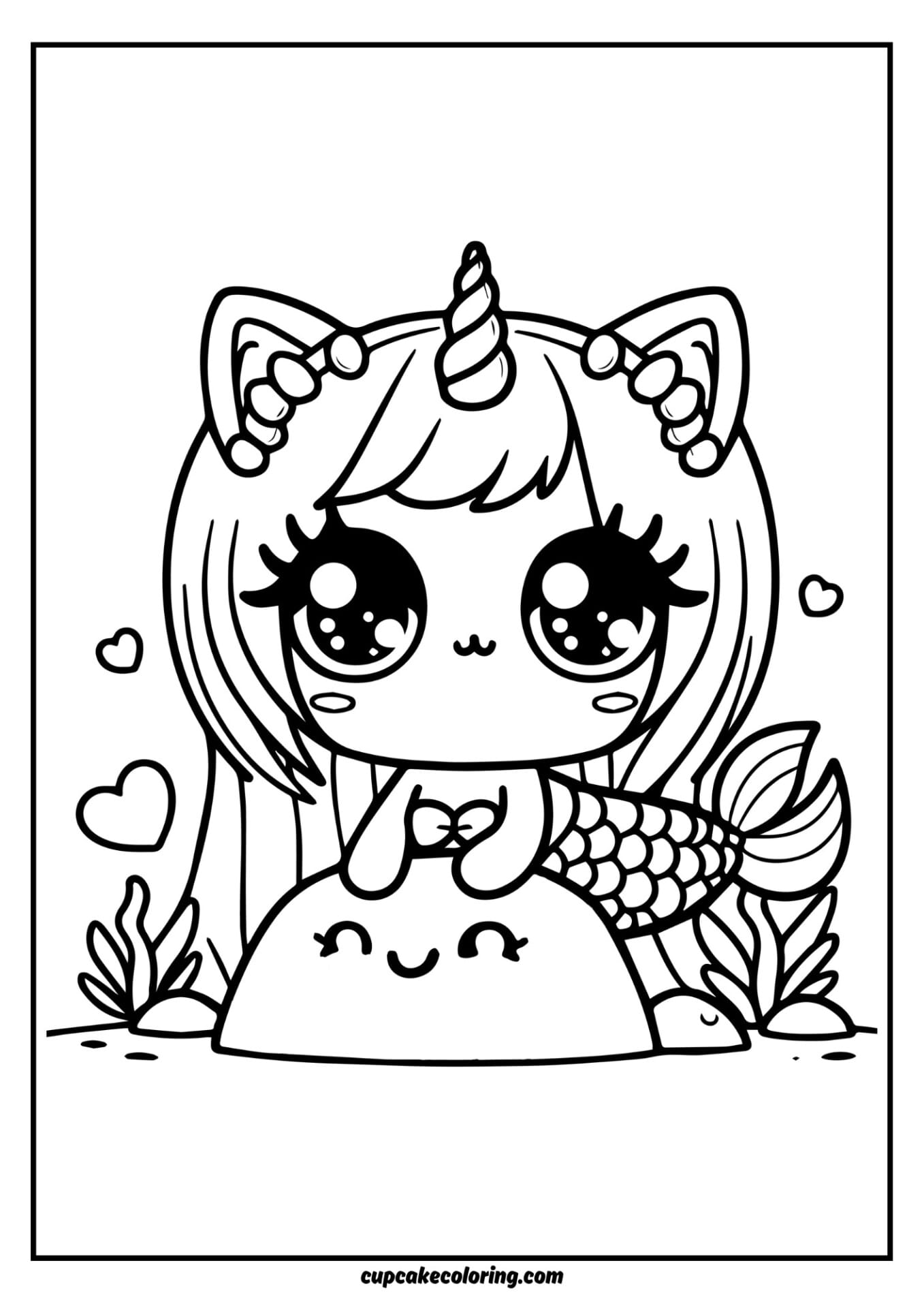 easy coloring page of funny unicor cat on a rock