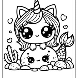 kawaii unicorn cat page to color in for kids