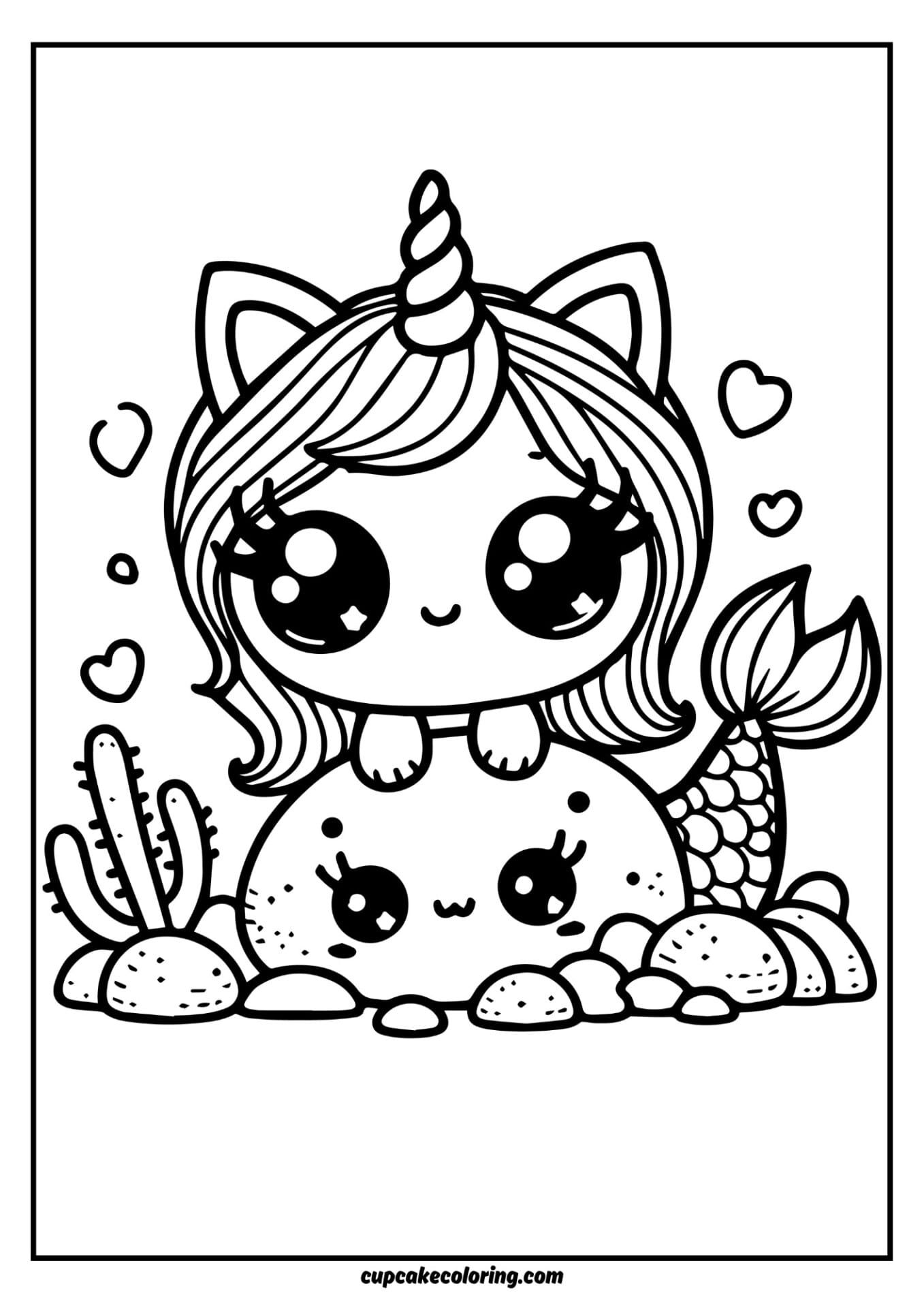 kawaii unicorn cat page to color in for kids