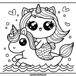 unicorn mermaid cat riding a unicor picture to color jpeg