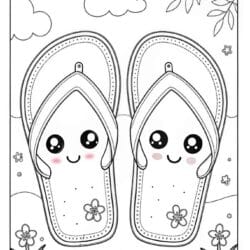 Adorable easy coloring page with flip flops for kids
