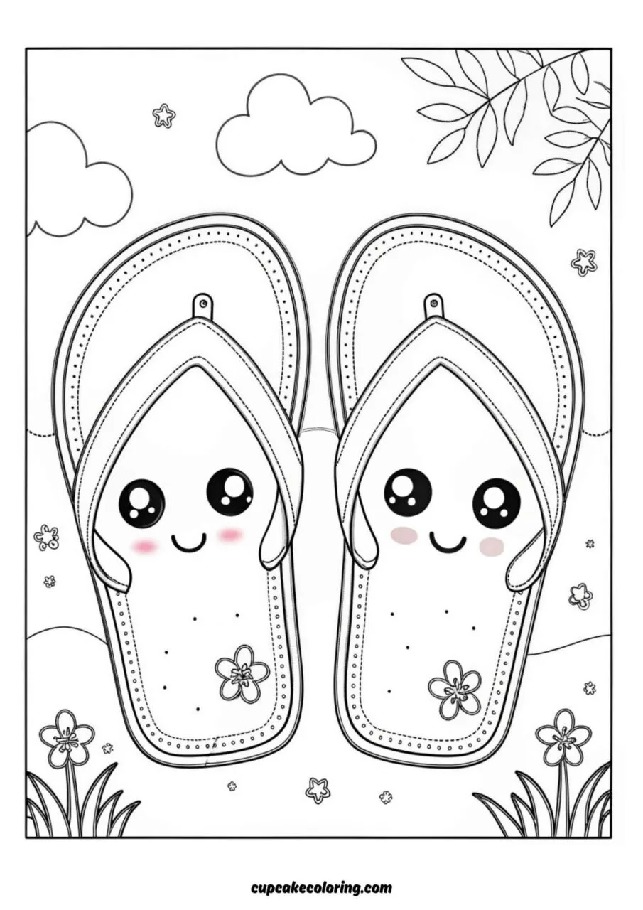Adorable easy coloring page with flip flops for kids