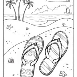 Beach coloring page with flip flops on the sand picture free
