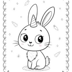 bunny unicorn coloring book page