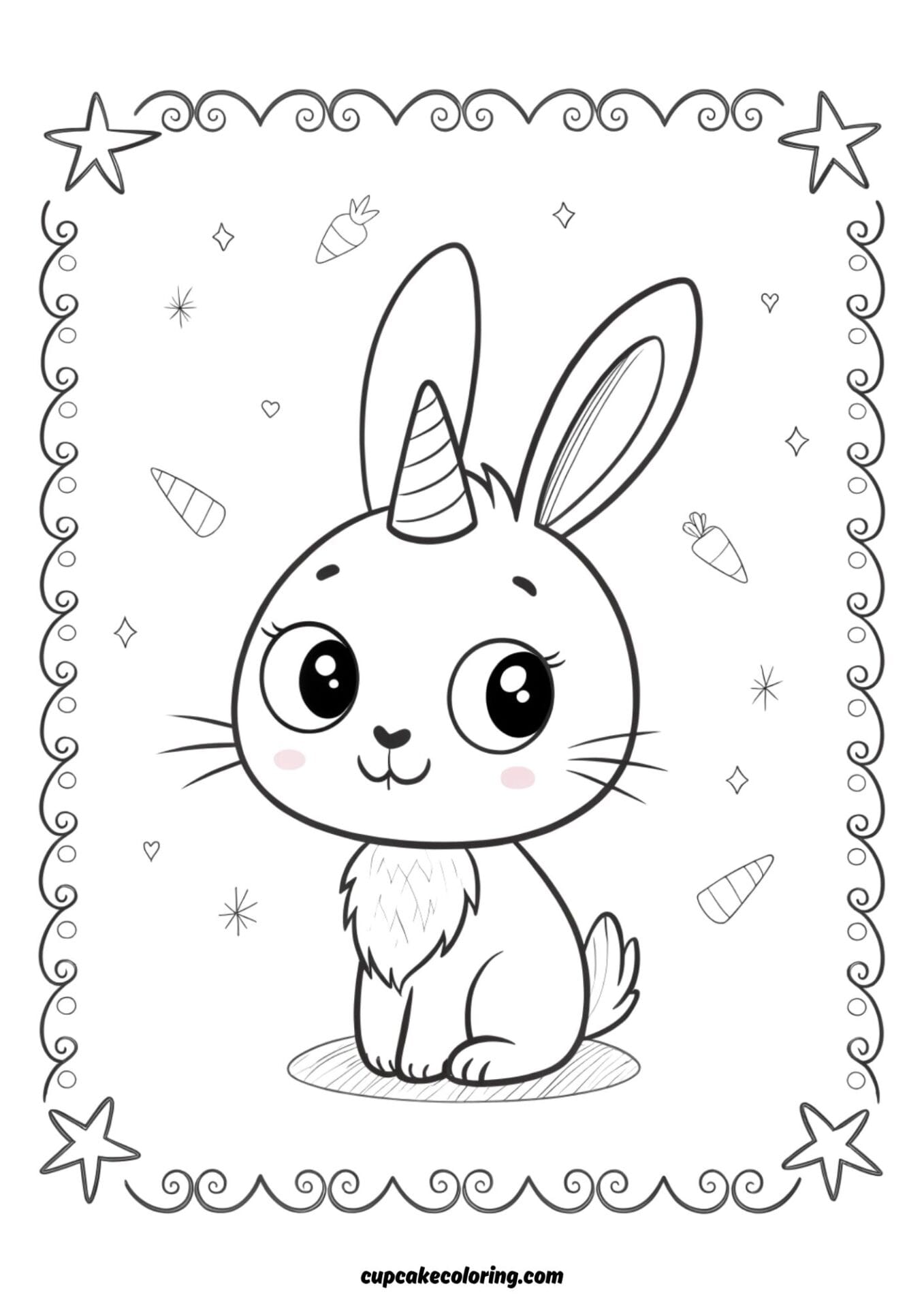 bunny unicorn coloring book page