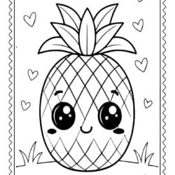 easy coloring book picture of a cute-summer pinapple