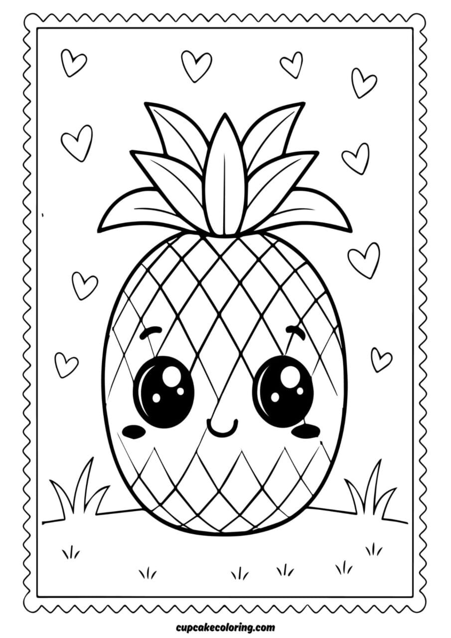 easy coloring book picture of a cute-summer pinapple