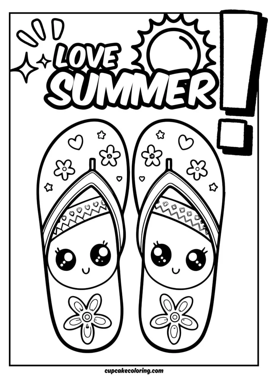 flip flops coloring page free printable - Love summer