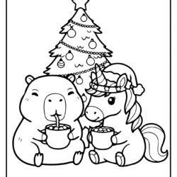 Christmast Capybara and unicor colorin page
