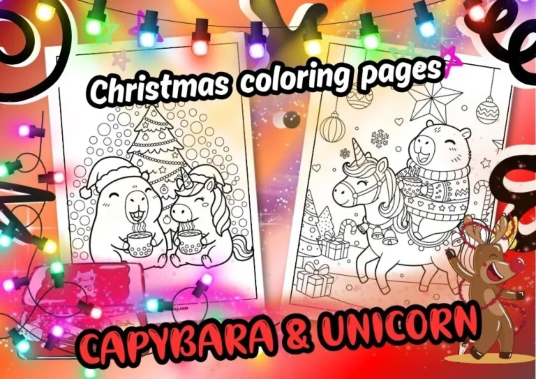 Christmast coloring pages capybara and unicorn