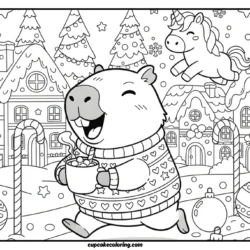 Happy capybara walking in winter days in a street
