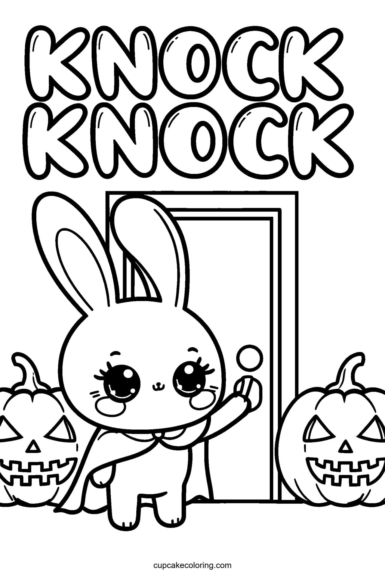 Bunny Knock Knock Door Coloring Page – Free Printable