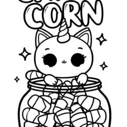 Caticorn Candy Corn Jar Coloring Page – Free Printable