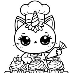 Caticorn Cupcake Baking Coloring Page – Free Printable