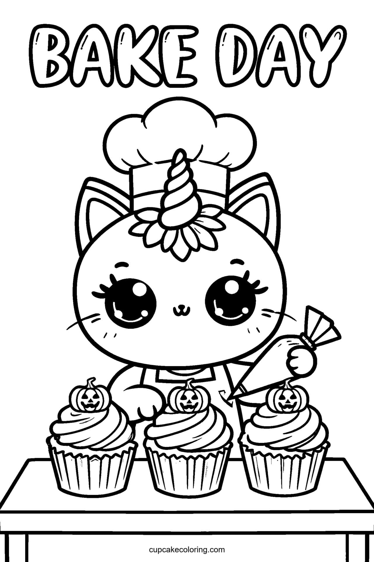 Caticorn Cupcake Baking Coloring Page – Free Printable