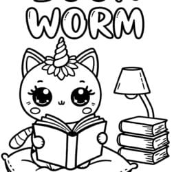 Caticorn Loves Books Coloring Page – Free Printable