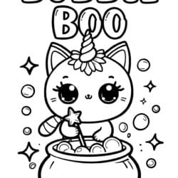 Caticorn Magic Cauldron Coloring Page – Free Printable