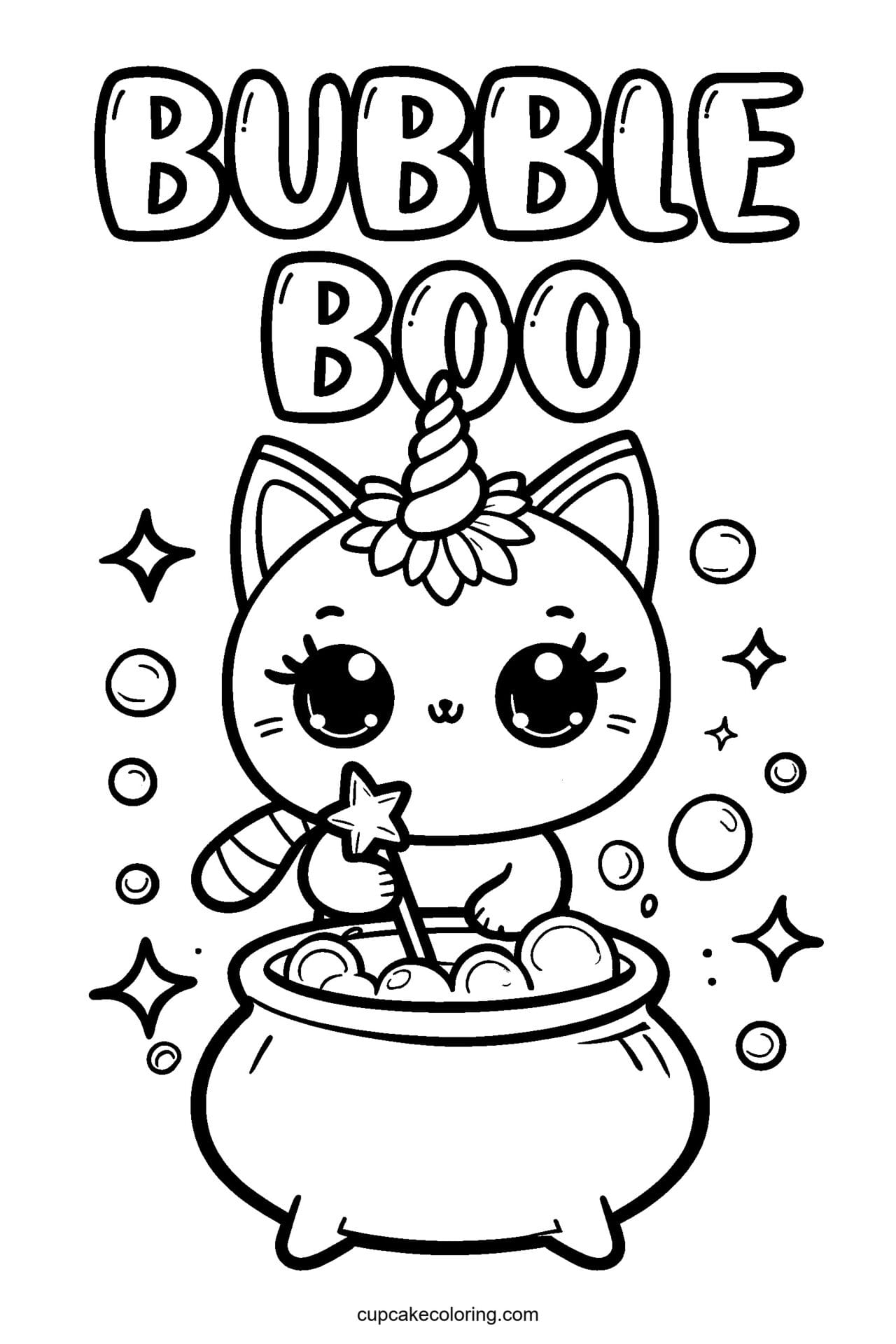 Caticorn Magic Cauldron Coloring Page – Free Printable
