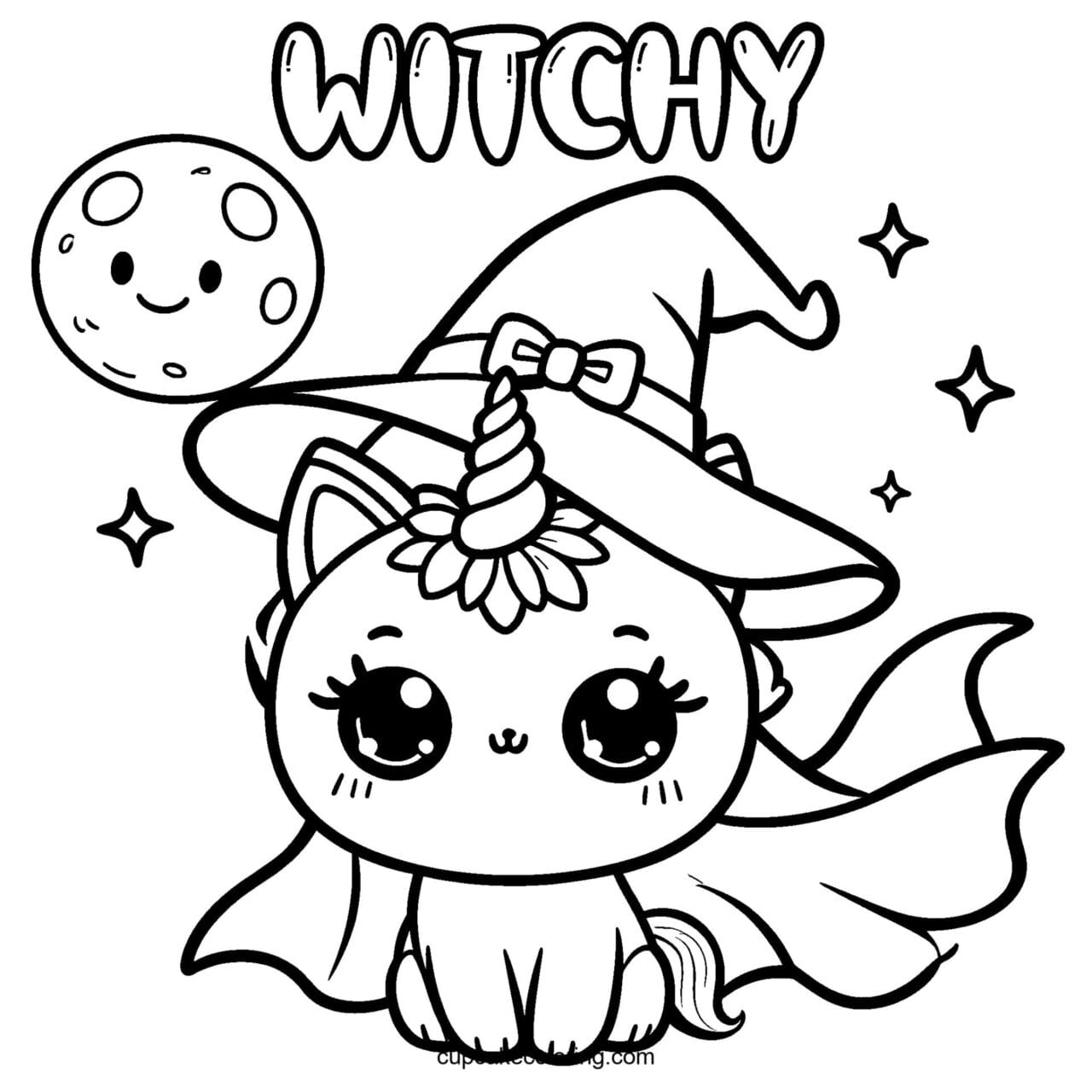 Cute Witch Unicorn Coloring Page – Free Printable