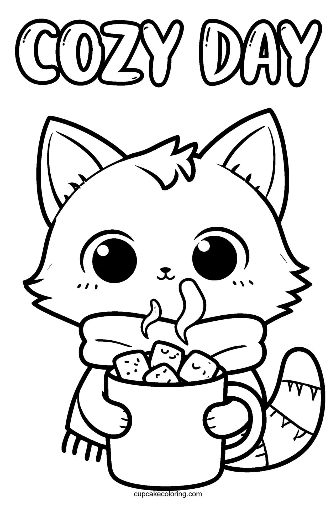 Fox Cozy Cocoa Coloring Page – Free Printable