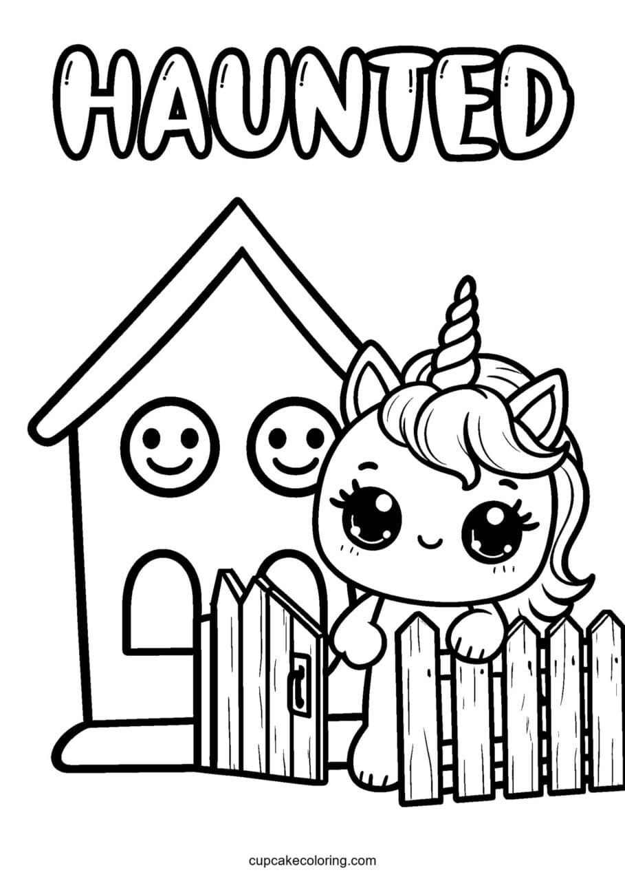 Halloween Unicorn Haunted House Coloring Page – Free Printable