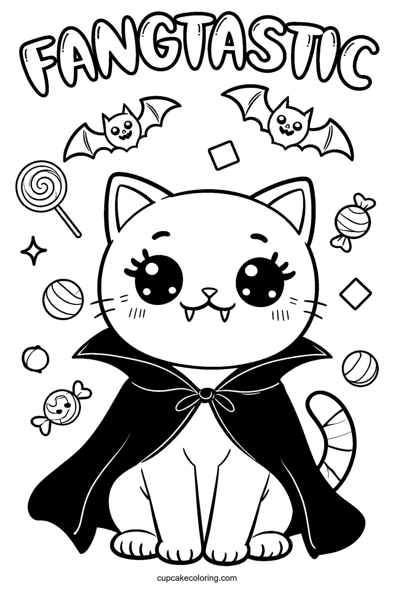 Kitten Friendly Vampire Coloring Page – Free Printable