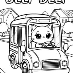 Kitten School Bus Driver Coloring Page – Free Printable