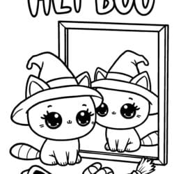 Kitten Witch Hat Try-On Coloring Page – Free Printable